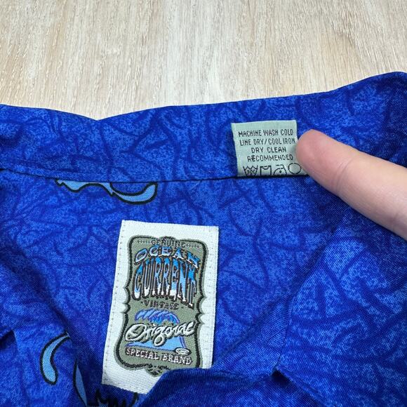 Ocean Current Dragon Blue Rayon Made in Korea Chinese Symbol Print Shirt XL - Picture 9 of 13